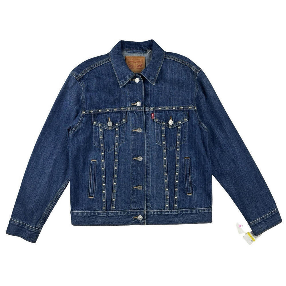 Levi's Studded Ex-Boyfriend Denim Jean Jacket Dark Wash Blue Size M